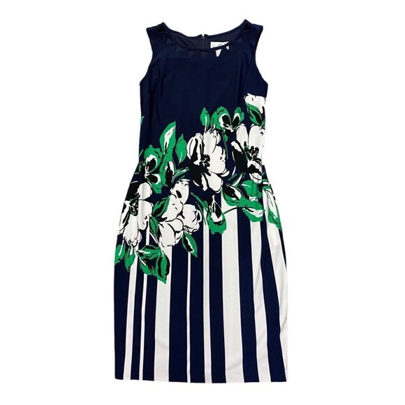 Joseph Ribkoff Sz 10 Dress Blue white Green Floral Sleeveless Office Classic - Picture 1 of 5